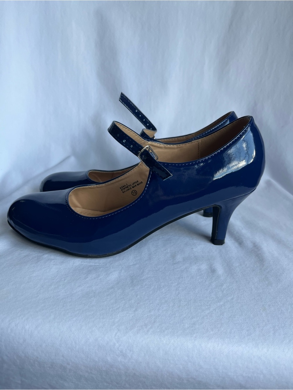 Patent Navy Blue Mary Jane Heels with Ankle Strap